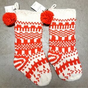 NWT Hearth & Hand Set of 2 Jacquard Knit Pom Stocking - Red/Cream